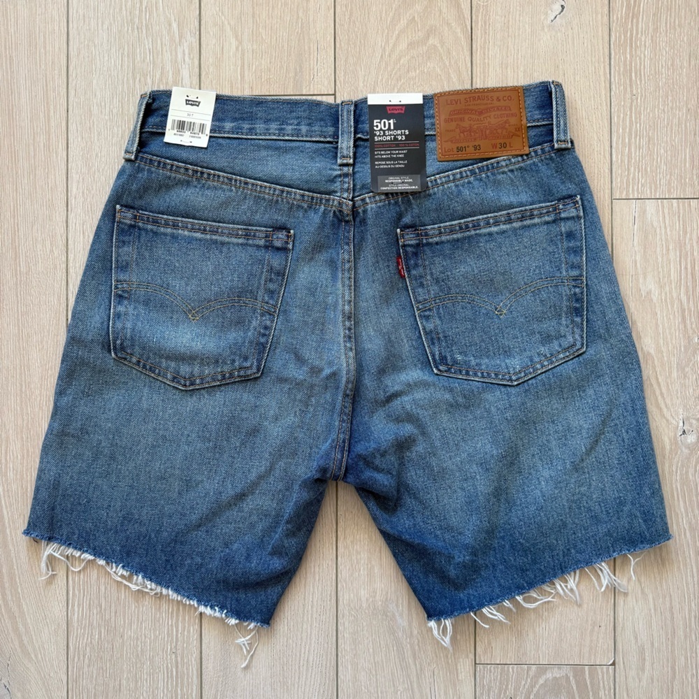 BNWT Levi's 501 ‘93 Blue Denim Premium Shorts 30W Raw Hem LVC Big E